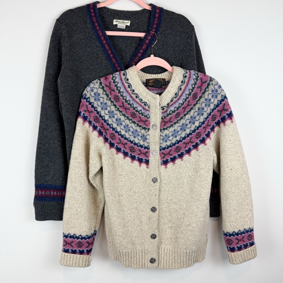Eddie Bauer Sweaters - (2) Bundle Vintage Eddie Bauer Wool Fair Isle Cardigan Sweater Size Medium